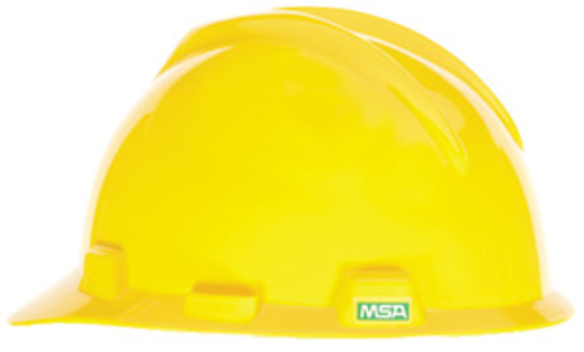 MSA Yellow HDPE Cap Style Hard Hat With Ratchet/4 Point Ratchet Suspension