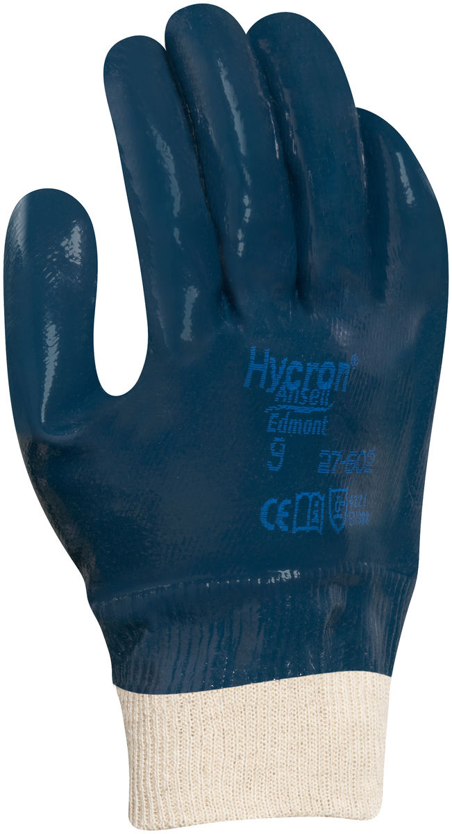Ansell Size 10 Hycron® Heavy Weight Nitrile Work Gloves With Blue Jersey Liner And Knit Wrist