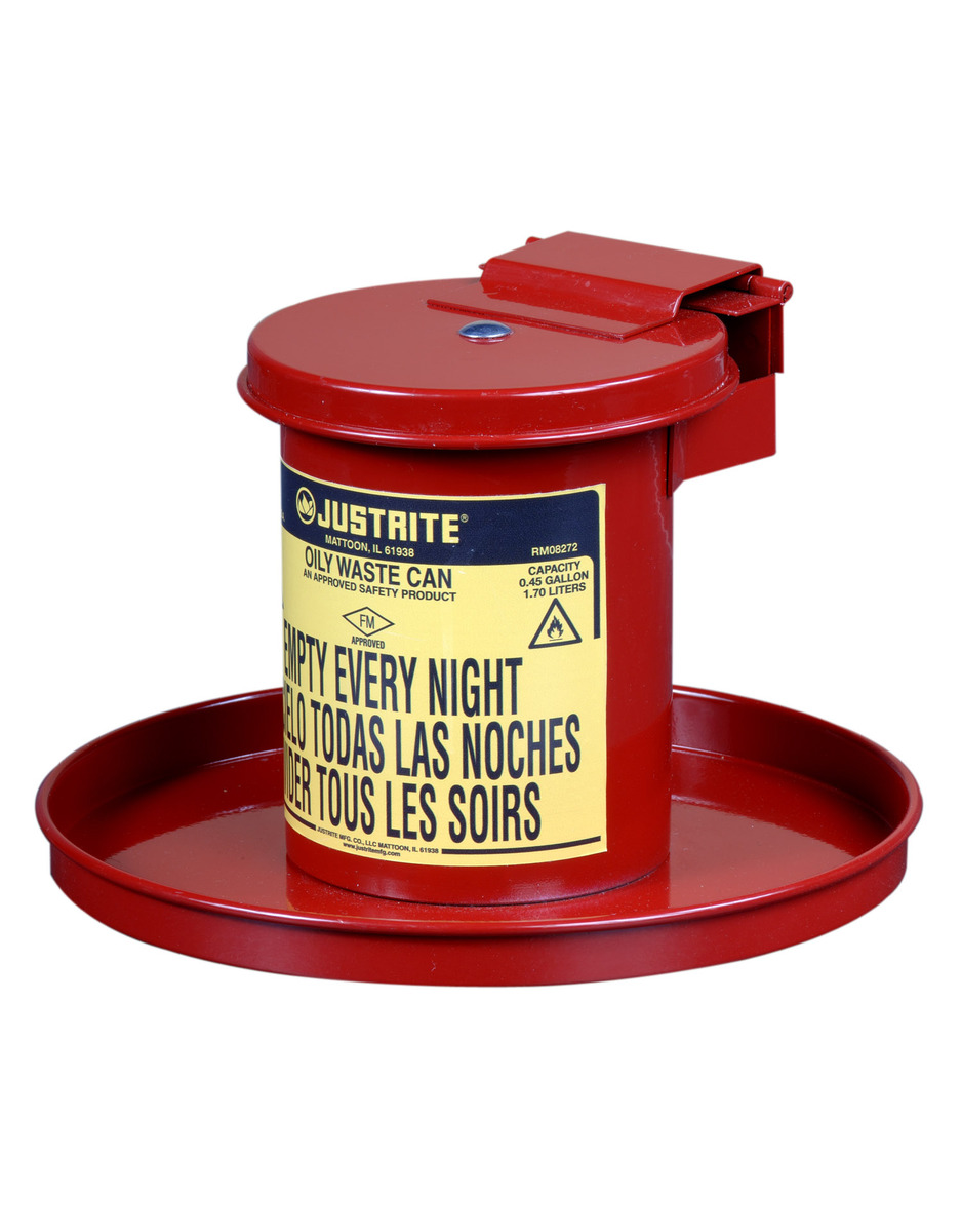 Justrite™ 0.45 Gallon Red Galvanized Steel Portable Benchtop Solvent Can (For Flammables)