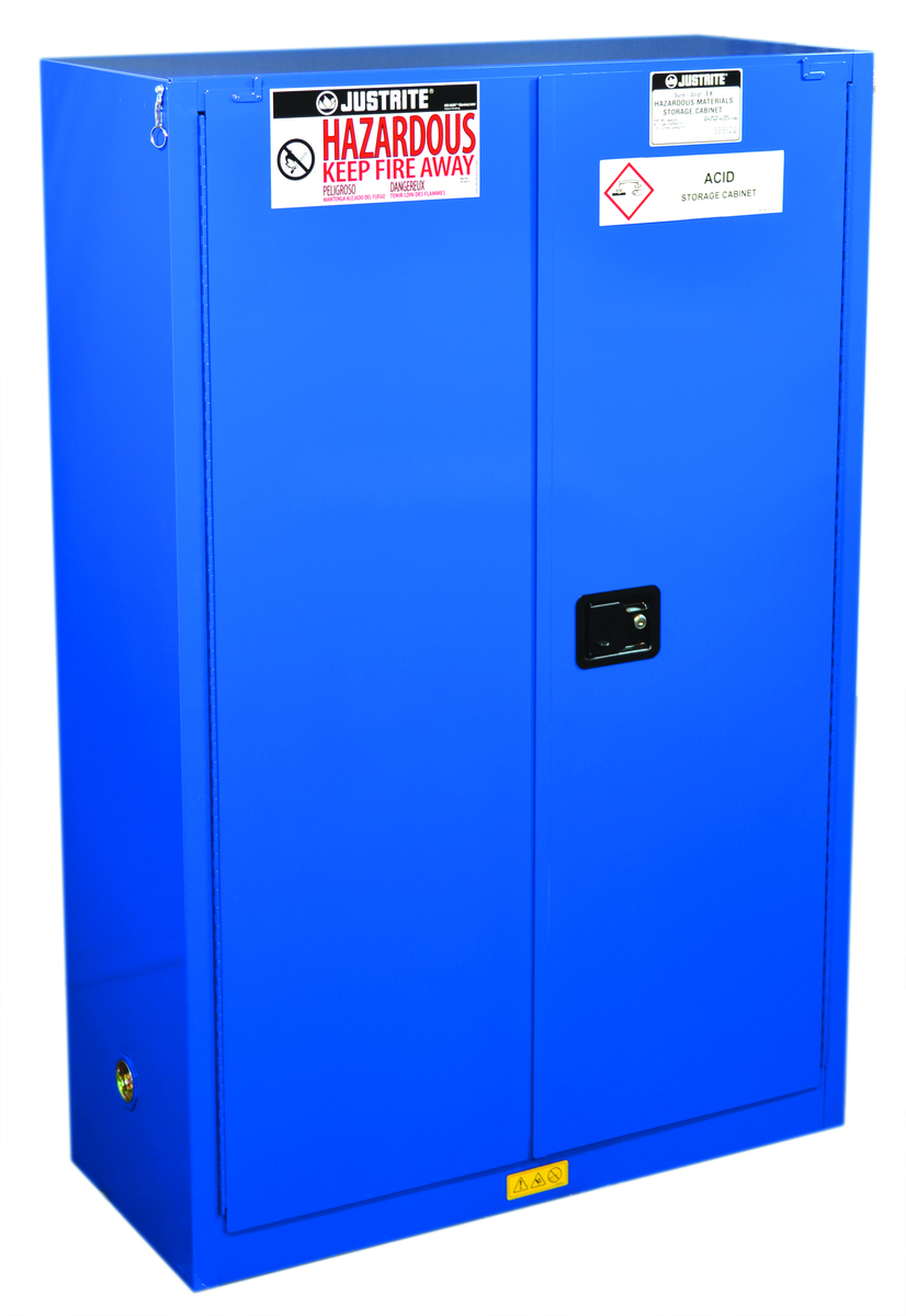 Justrite™ 45 Gallon Royal Blue Sure-Grip® EX 18 Gauge CR Steel Hazardous Material Safety Cabinet With (2) Adjustable Shelves And