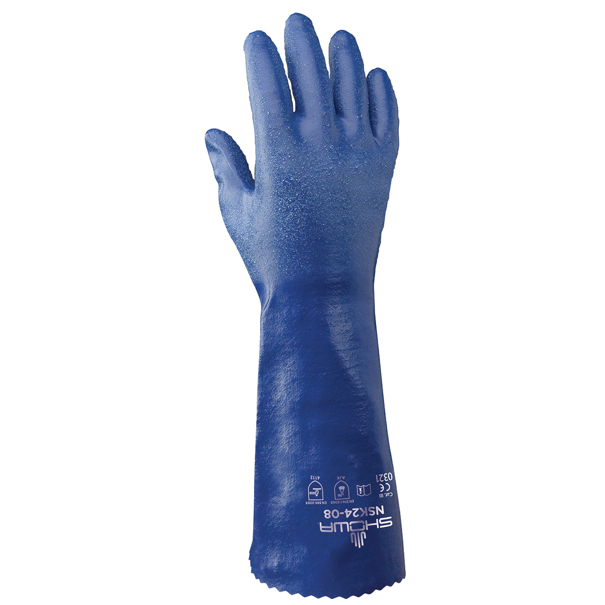 SHOWA® Size 8 Blue Cotton Lined Nitrile Chemical Resistant Gloves