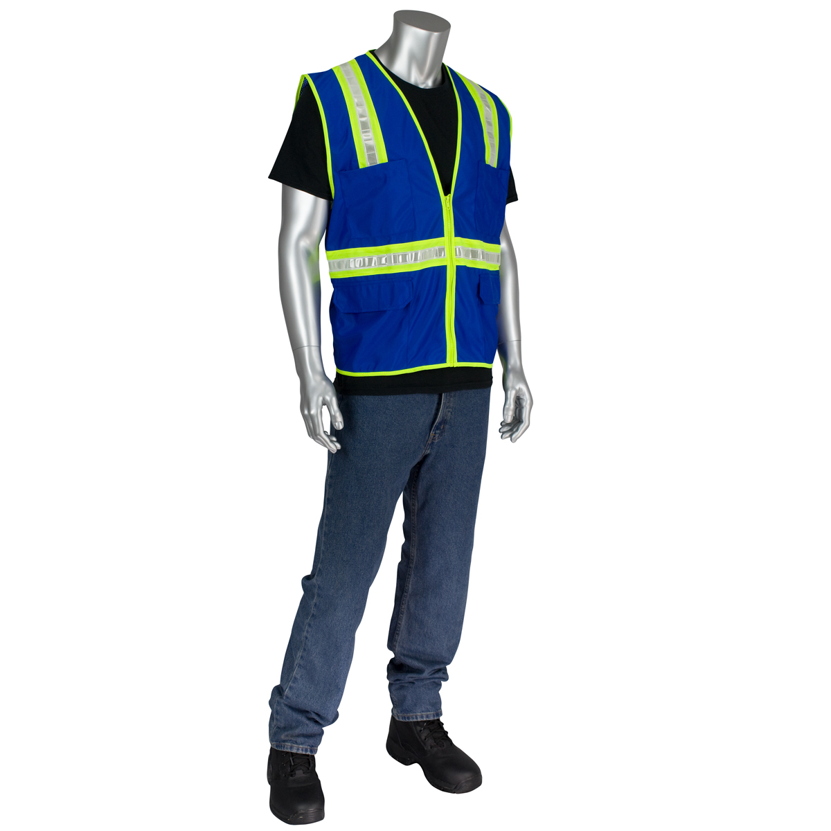 PIP® Medium Blue And Red Mesh Safety Vest With Prismatic Tape