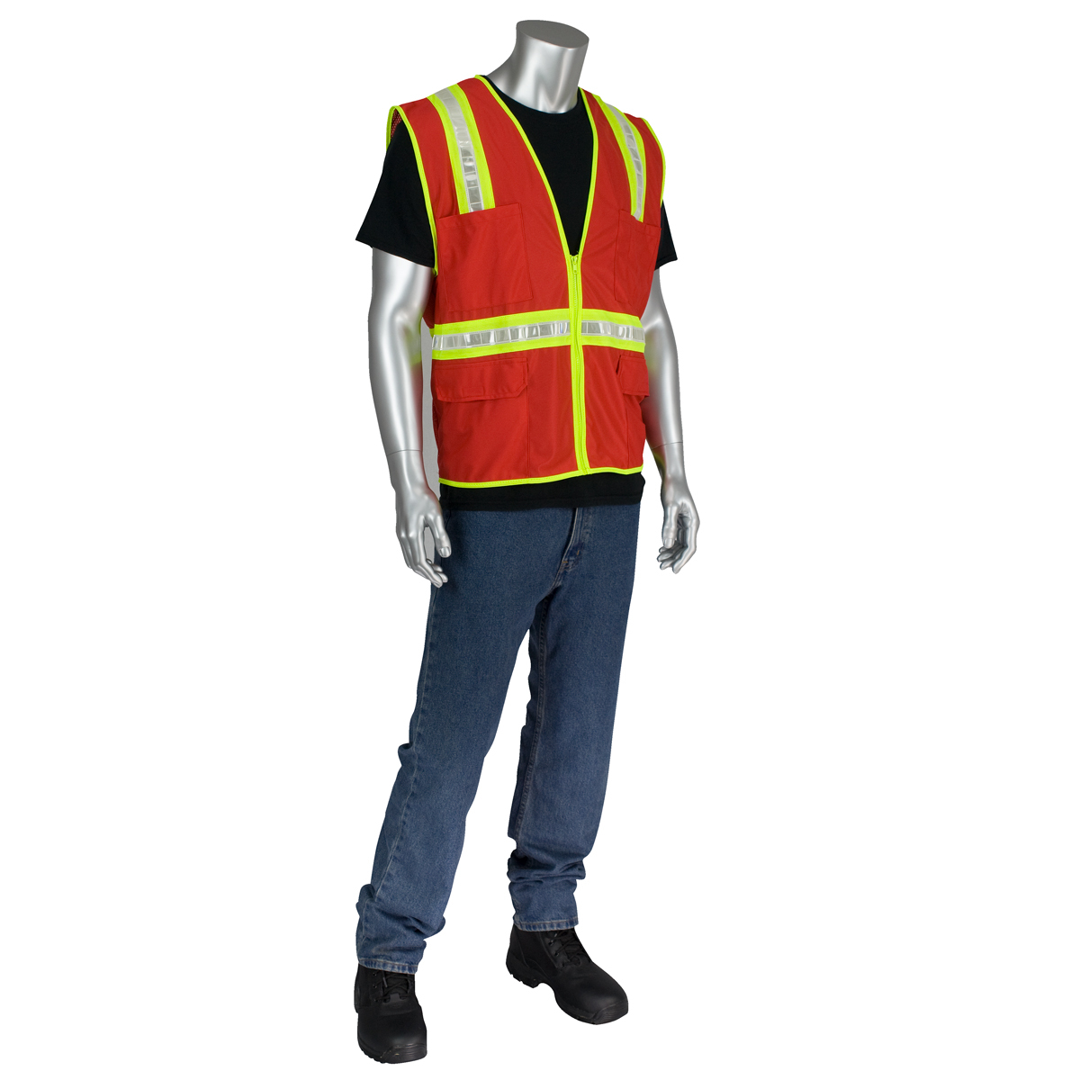 PIP® Medium Blue And Red Mesh Safety Vest With Prismatic Tape
