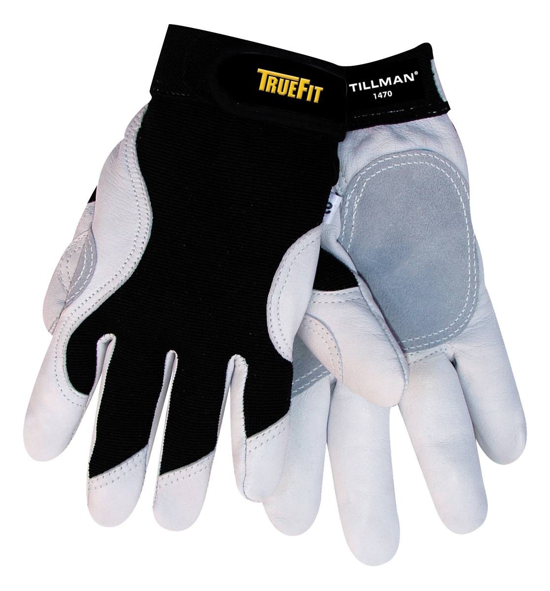Tillman® Small White And Black TrueFit™ Goatskin And Spandex® Full Finger Mechanics Gloves With Elastic/Hook And Loop Cuff