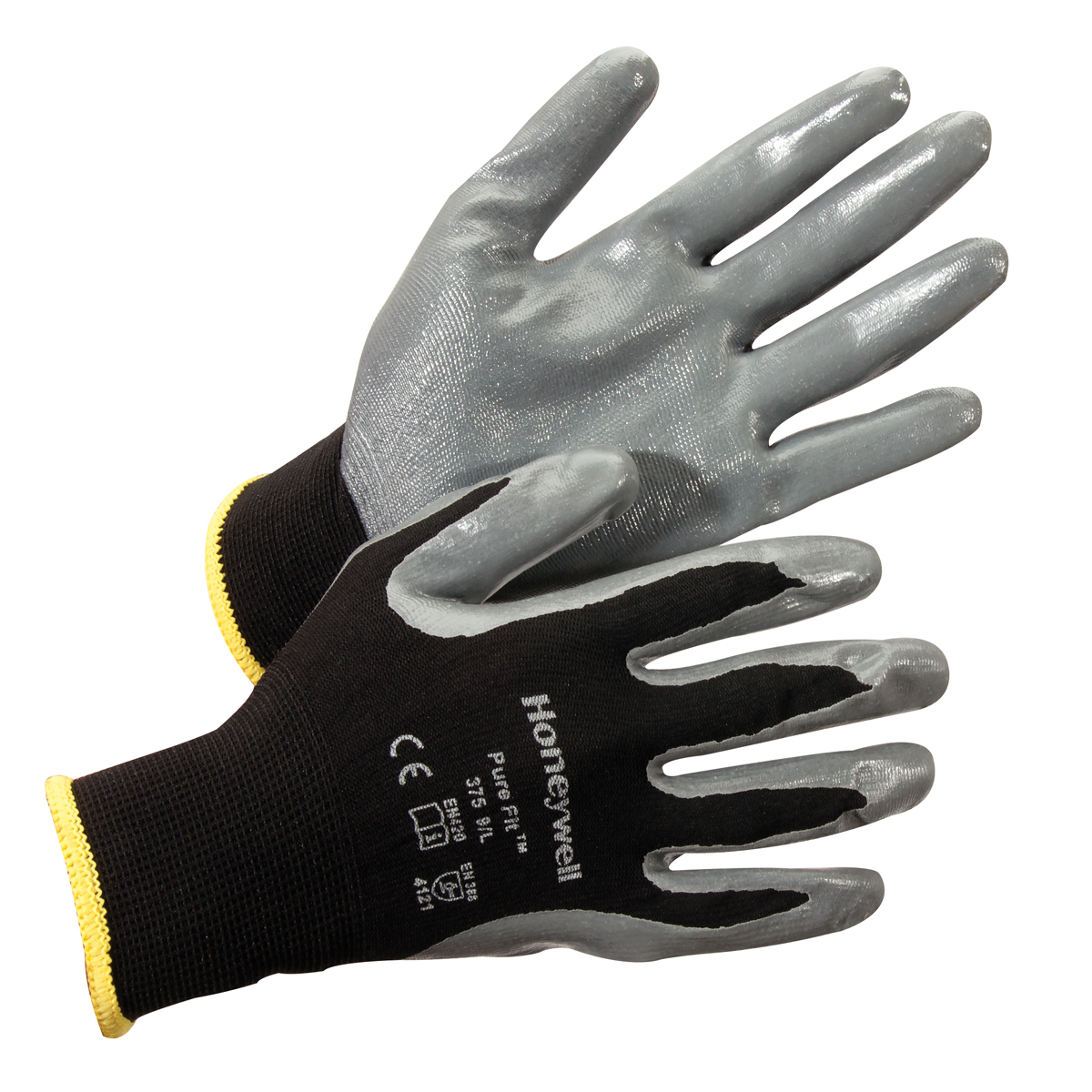 Honeywell Large Pure Fit™ 375 13 Gauge Gray And Black Nitrile Palm And Fingertips Coated Work Gloves With Black Nylon Liner And