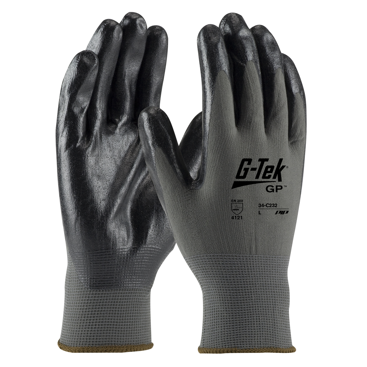 PIP® X-Large G-Tek® GP™ 13 Gauge Black Nitrile Palm And Finger Coated Work Gloves With Nylon Liner And Continuous Knit Wrist
