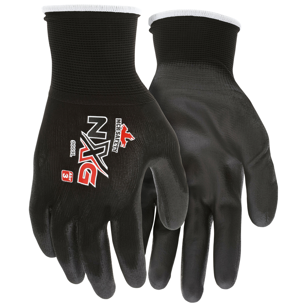 MCR Safety® Small Economy 13 Gauge Black Polyurethane Palm And Fingertips Coated Work Gloves With Black Nylon Liner And Knit Wri