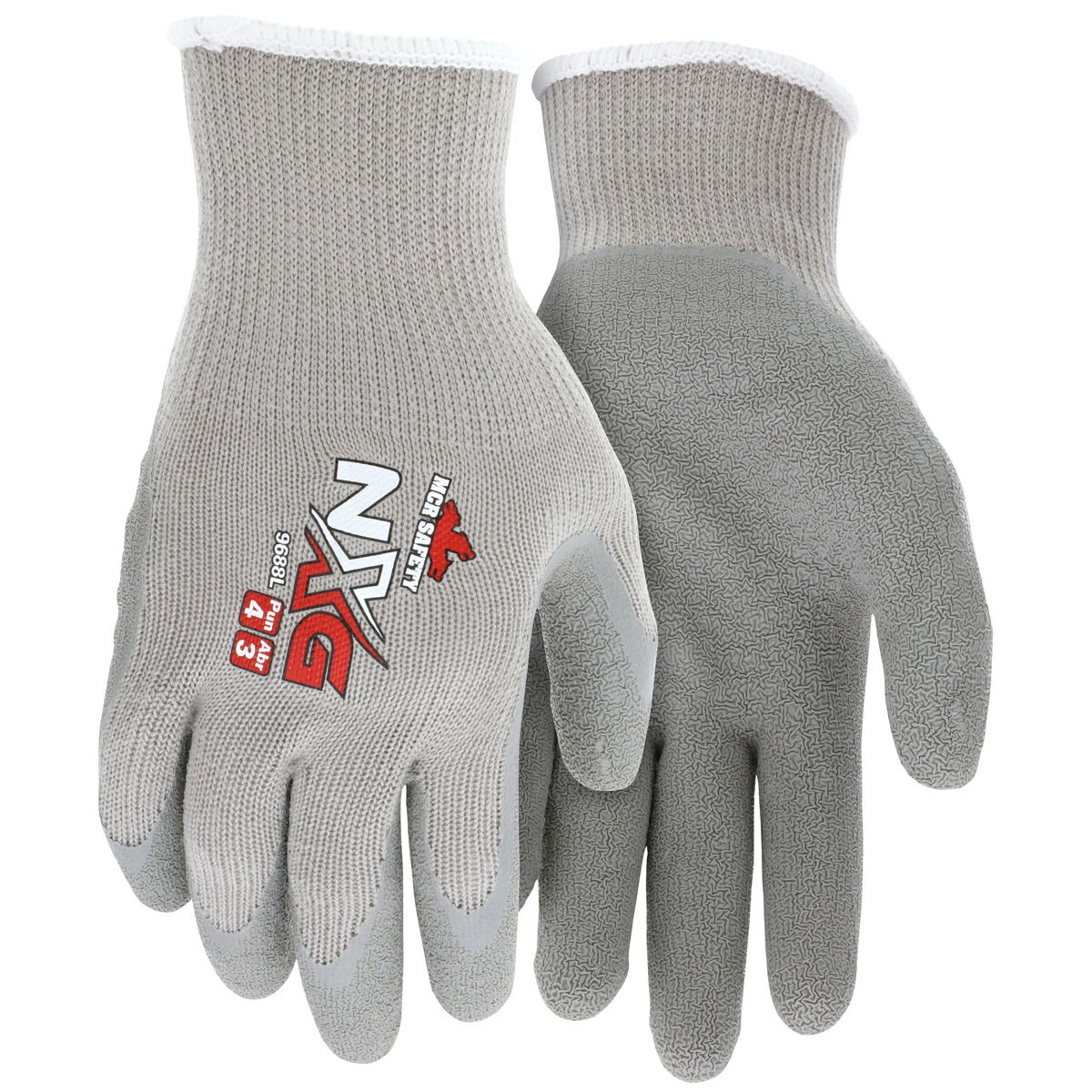 MCR Safety® NXG 10 Gauge Gray Latex Palm And Fingertips Dipped Coating Work Gloves With Gray Cotton And Polyester Liner A