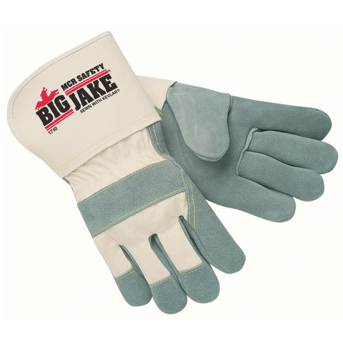 MCR Safety Medium Natural Premium Side Split Leather Palm Gloves With Canvas Back And Rubberized Safety Cuff