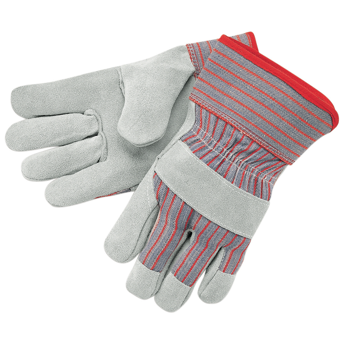 MCR Safety Large Red Industrial Grade Shoulder Split Leather Palm Gloves With Fabric Back And Rubberized Safety Cuff
