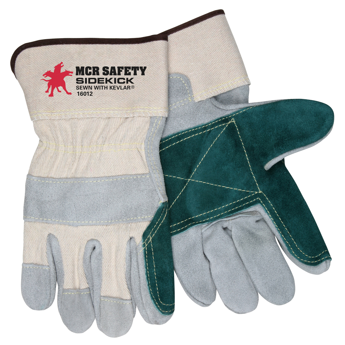 MCR Safety Large Natural And Green Select Side Split Double Leather Palm Gloves With Canvas Back And Plasticized Safety Cuff