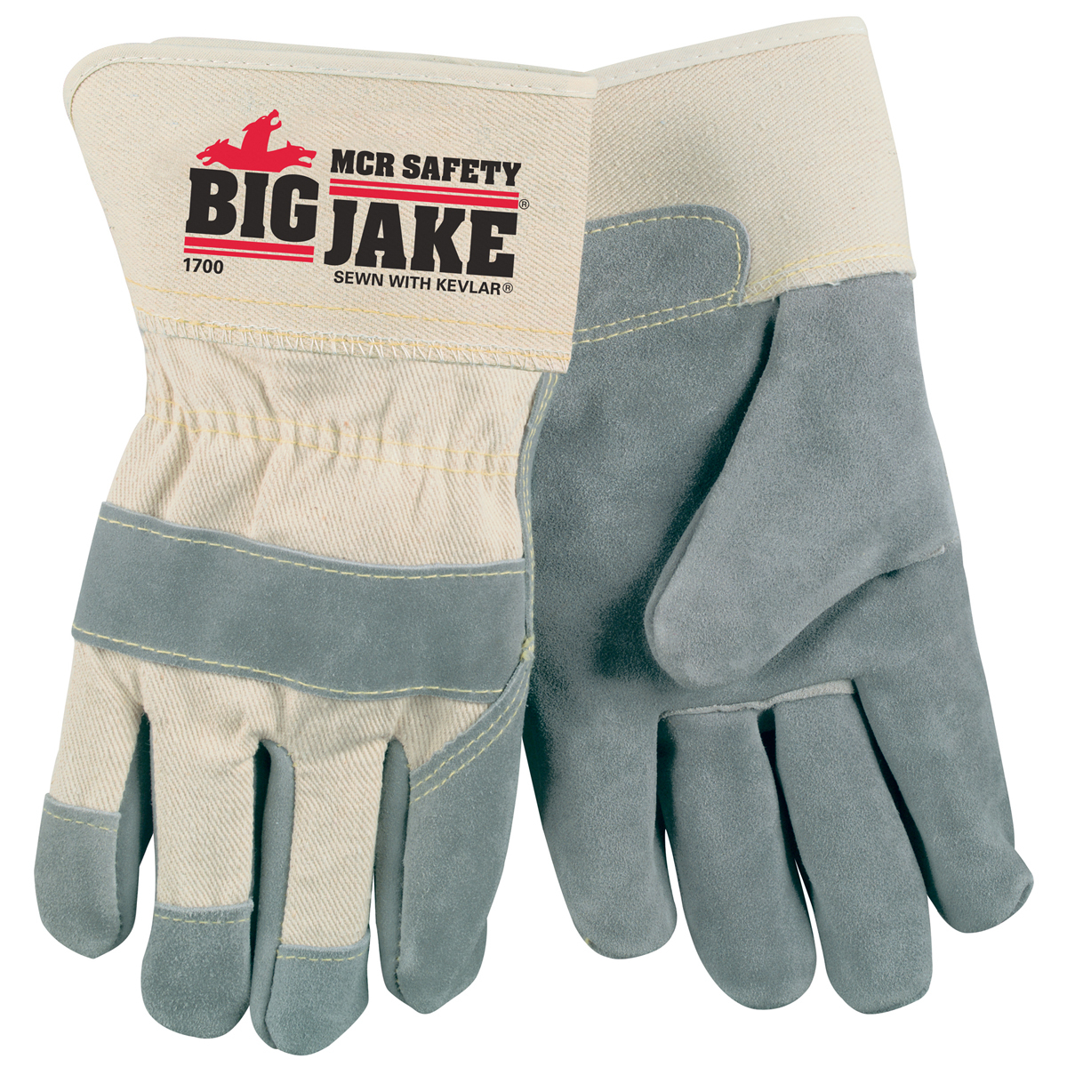 MCR Safety® Large Natural Premium Side Split Leather Palm Gloves With Canvas Back And Rubberized Safety Cuff