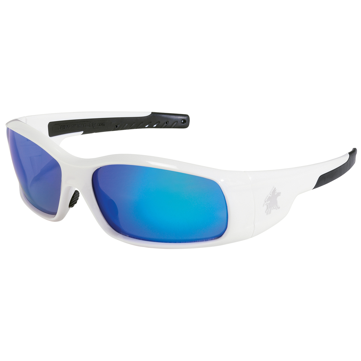MCR Safety® Swagger® Polished White Safety Glasses With Blue Diamond Mirror/Anti-Scratch Lens And Wider Temples (Availability re