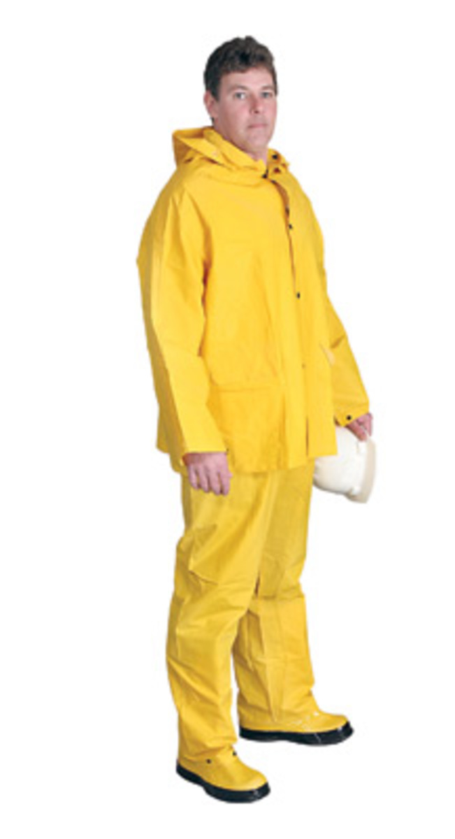 RADNOR® 3X Yellow .32 mm Polyester And PVC 3 Piece Rain Suit (Includes Jacket With Front Snap Closure, Detached Hood And Snap Fl