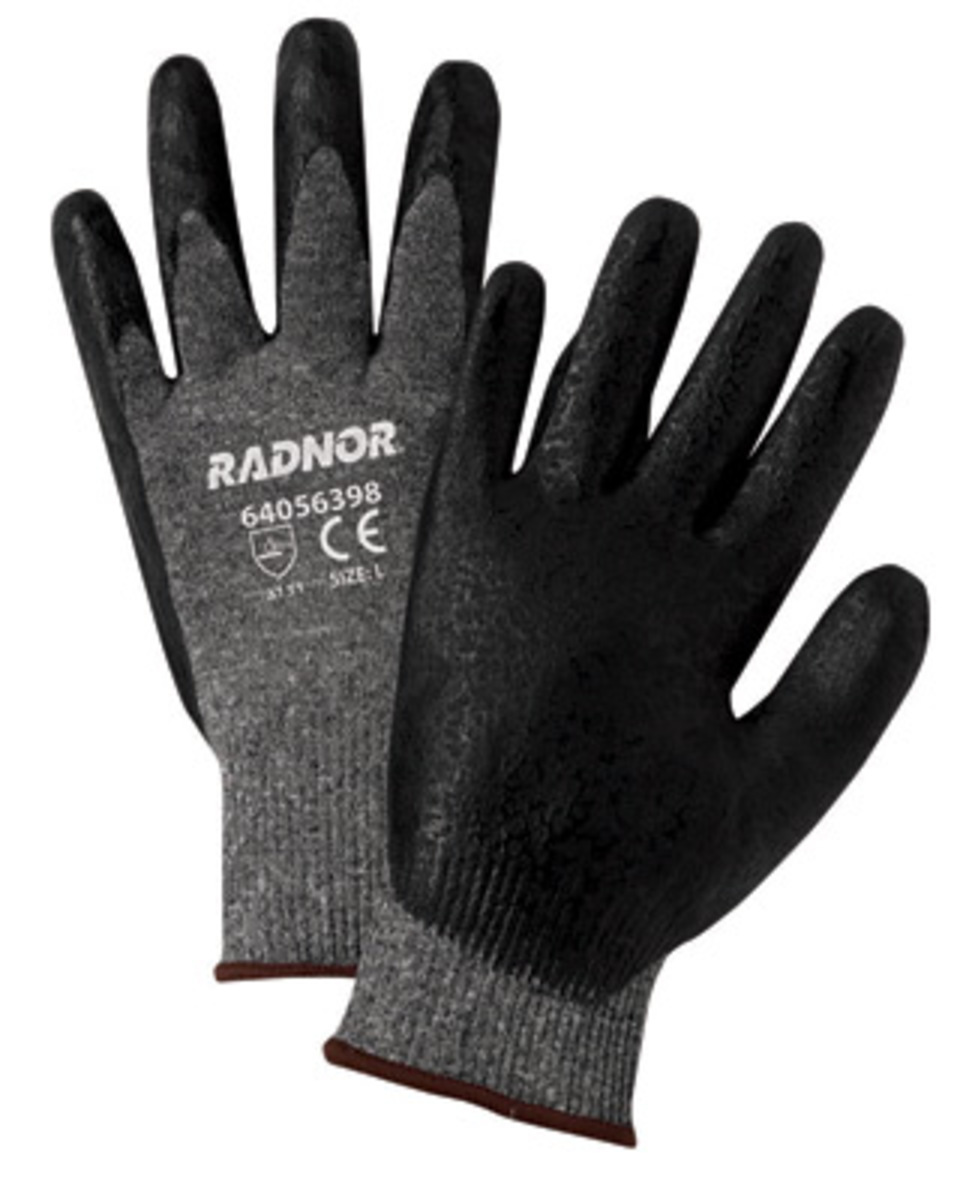 RADNOR® X-Large 15 Gauge Black Nitrile Palm And Finger Coated Work Gloves With Gray Nylon Liner And Knit Wrist