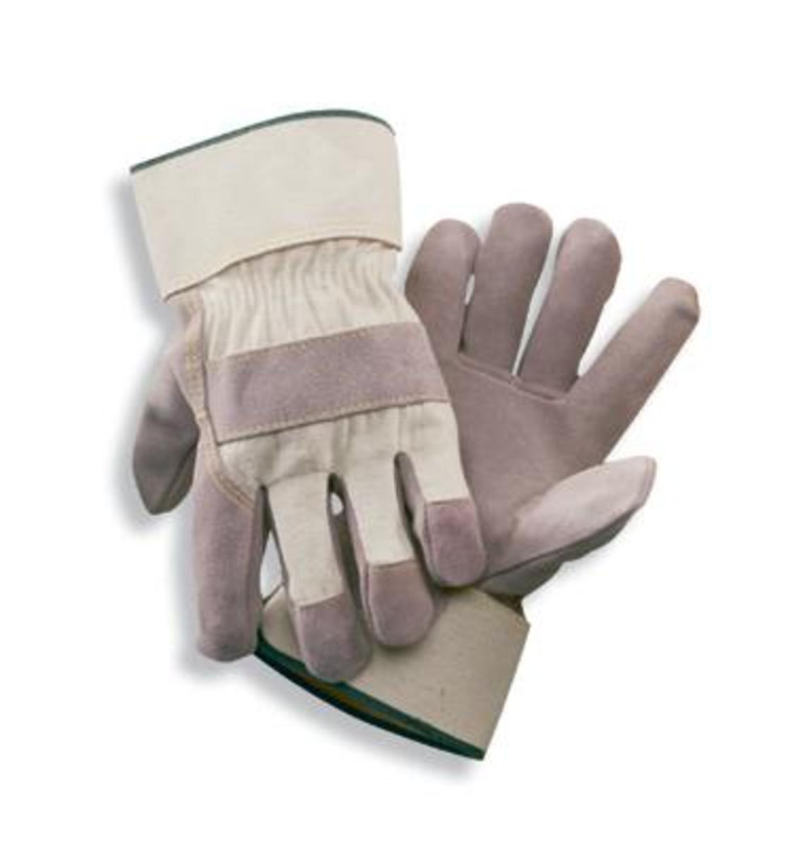 RADNOR® 2X Split Leather Palm Gloves With Canvas Back And Safety Cuff