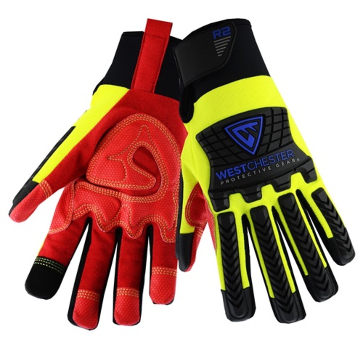 PIP® Large Black, Hi-Viz Red And Hi-Viz Yellow R2 Safety Rigger Synethic Leather And Spandex® Full Finger Impact Resistant Glove