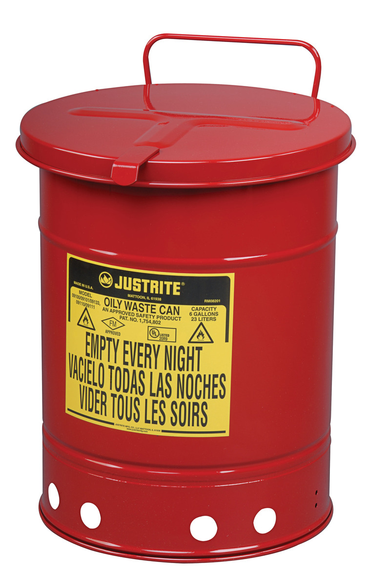 Justrite 10 Gallon Red Galvanized Steel Oily Waste Ca JTR09310 for sale online at autumn supply