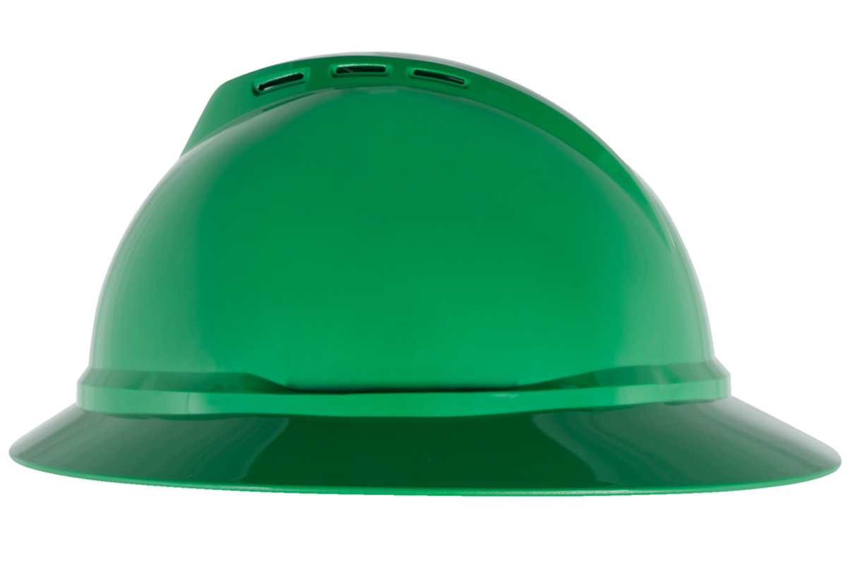 MSA Green Polyethylene Full Brim Hard Hat With Ratchet/6 Point Ratchet Suspension