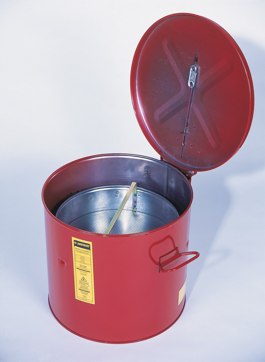 Justrite™ 6 Gallon Red Steel Benchtop Wash Tank With Basket (For Hazardous Liquids)