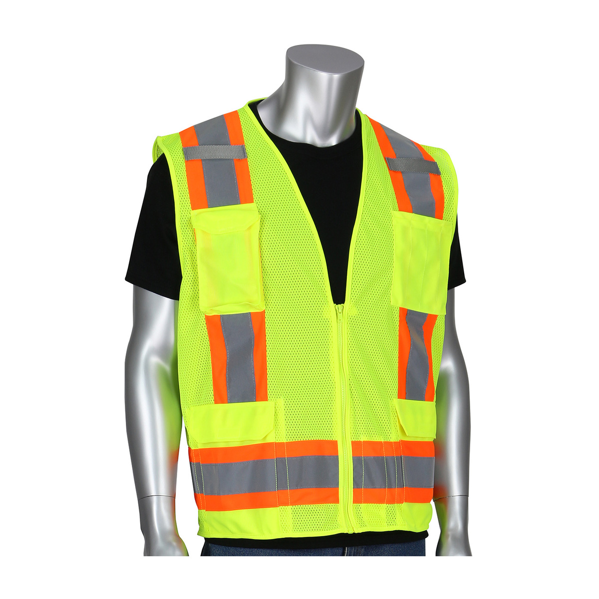 PIP HiViz Yellow PolyesterMesh Surveyors Vest PIP3020500MLY3X for sale online at autumn supply