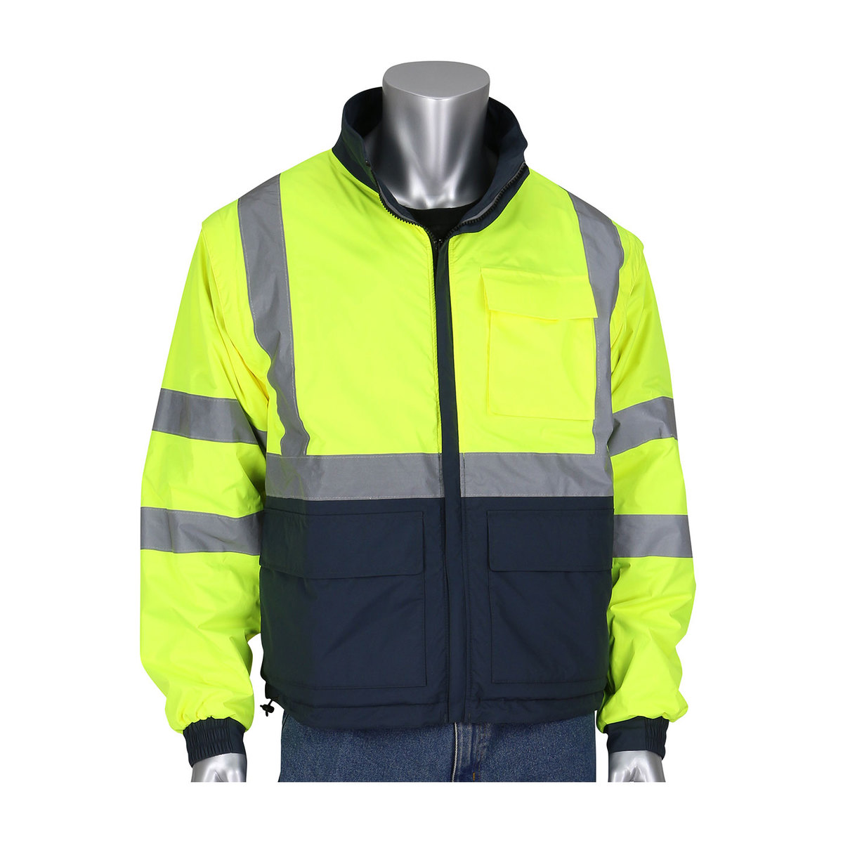 PIP® Large Hi-Viz Yellow/Black Black Label™ Polyester 4-in-1 Reversible Jacket