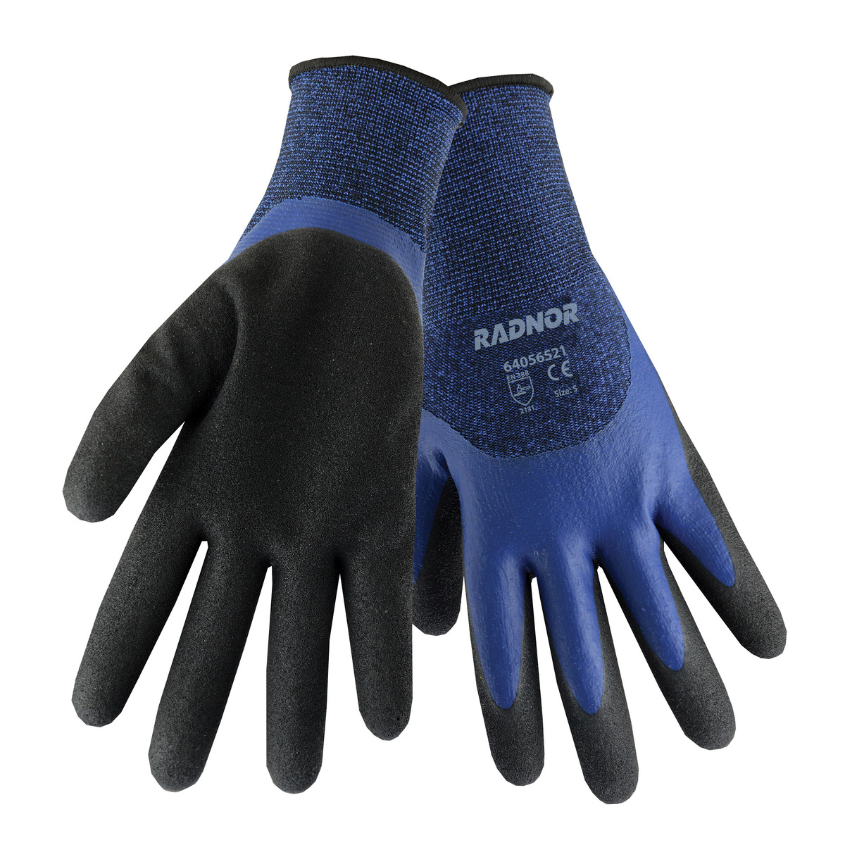 RADNOR® 2X Blue And Black 15 Gauge Polyester 7 Gauge Acrylic Terry Lined Cold Weather Gloves With Double Dipped Latex 3/4 Coatin