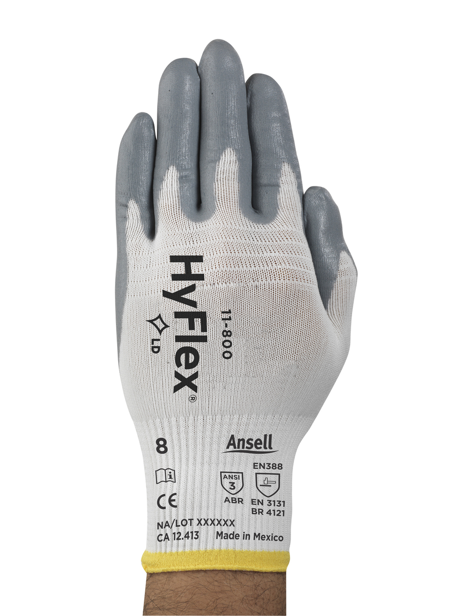 Ansell Size 11 HyFlex® Light Weight Foam Nitrile Work Gloves With Gray And White Nylon Liner And Knit Wrist