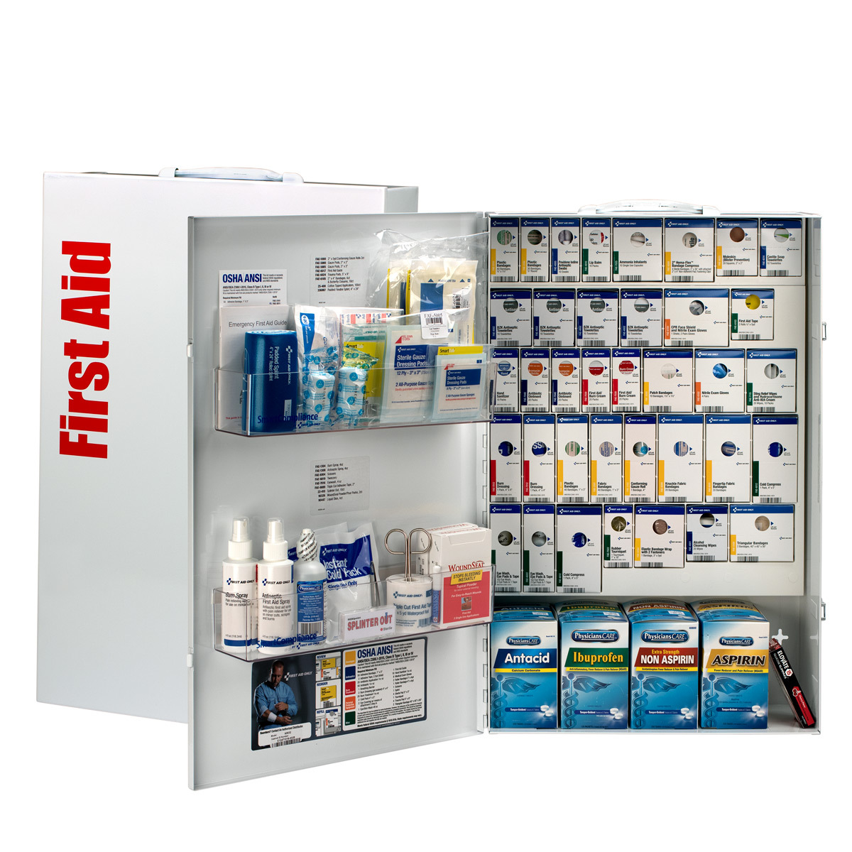 First Aid Only® White Metal Wall Mount 200 Person SmartCompliance® First Aid Cabinet With Medicinals First Aid Only® White Metal Wall Mount 200 Person SmartCompliance® First Aid Cabinet With Medicinals