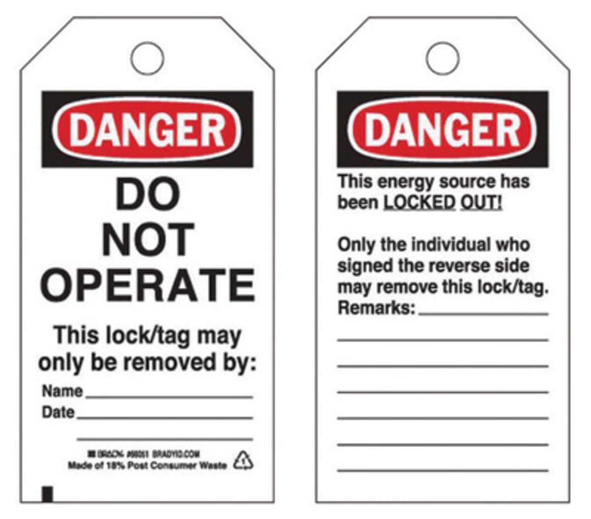Brady 5 34 X 3 Black Economy Polyester Tag DANGER LOC BRD66051 for sale online at autumn supply