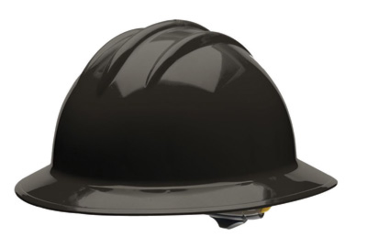 Bullard® Black HDPE Full Brim Hard Hat With Ratchet/6 Point Ratchet Suspension