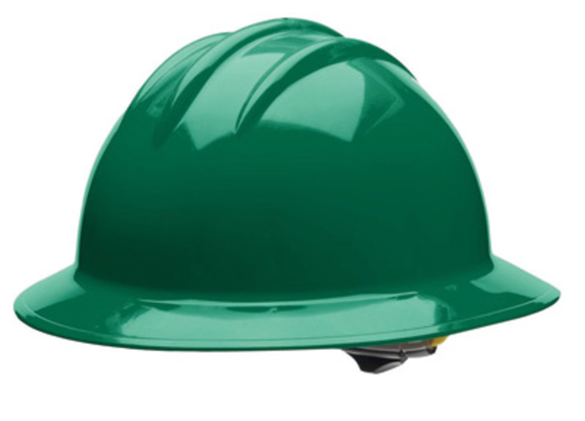 Bullard® Green HDPE Full Brim Hard Hat With Ratchet/6 Point Ratchet Suspension