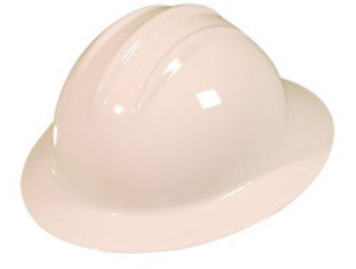 Bullard® White Thermoplastic Full Brim Hard Hat With Ratchet/6 Point Ratchet Suspension