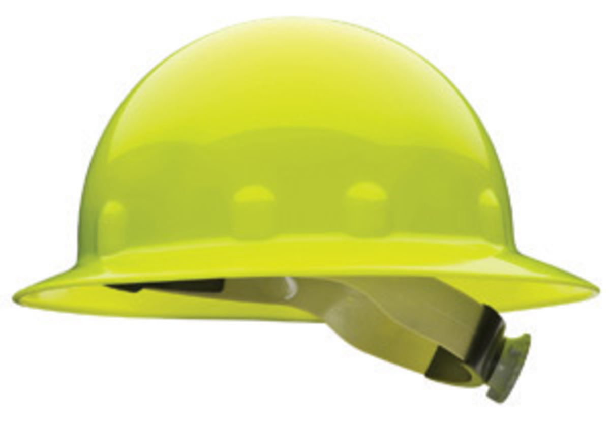 Honeywell Yellow Fibre-Metal® E1 Thermoplastic Full Brim Hard Hat With Rachet/8 Point Ratchet Suspension
