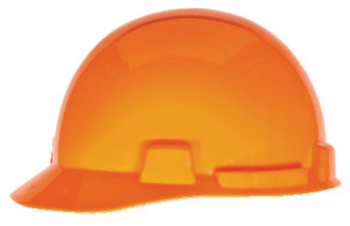 MSA Hi-Viz Orange Polyethylene Cap Style Hard Hat With Ratchet/4 Point Ratchet Suspension
