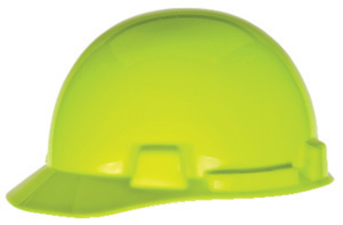 MSA Hi-Viz Green Polyethylene Cap Style Hard Hat With Ratchet/4 Point Ratchet Suspension