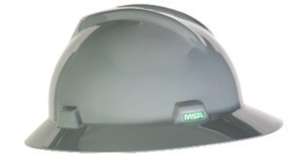 MSA Gray V-Gard® Polyethylene Full Brim Hard Hat With 4 Point Ratchet/Ratchet Suspension