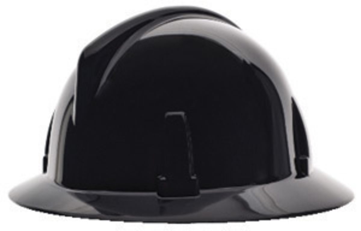 MSA Black Polycarbonate Full Brim Hard Hat With Ratchet/4 Point Ratchet Suspension