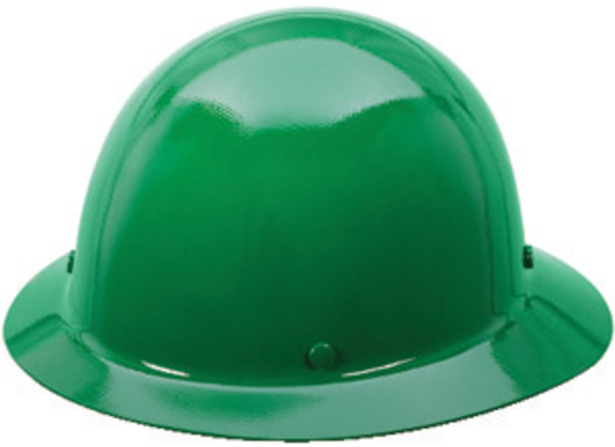 MSA Green Phenolic Full Brim Hard Hat With Ratchet/4 Point Ratchet Suspension