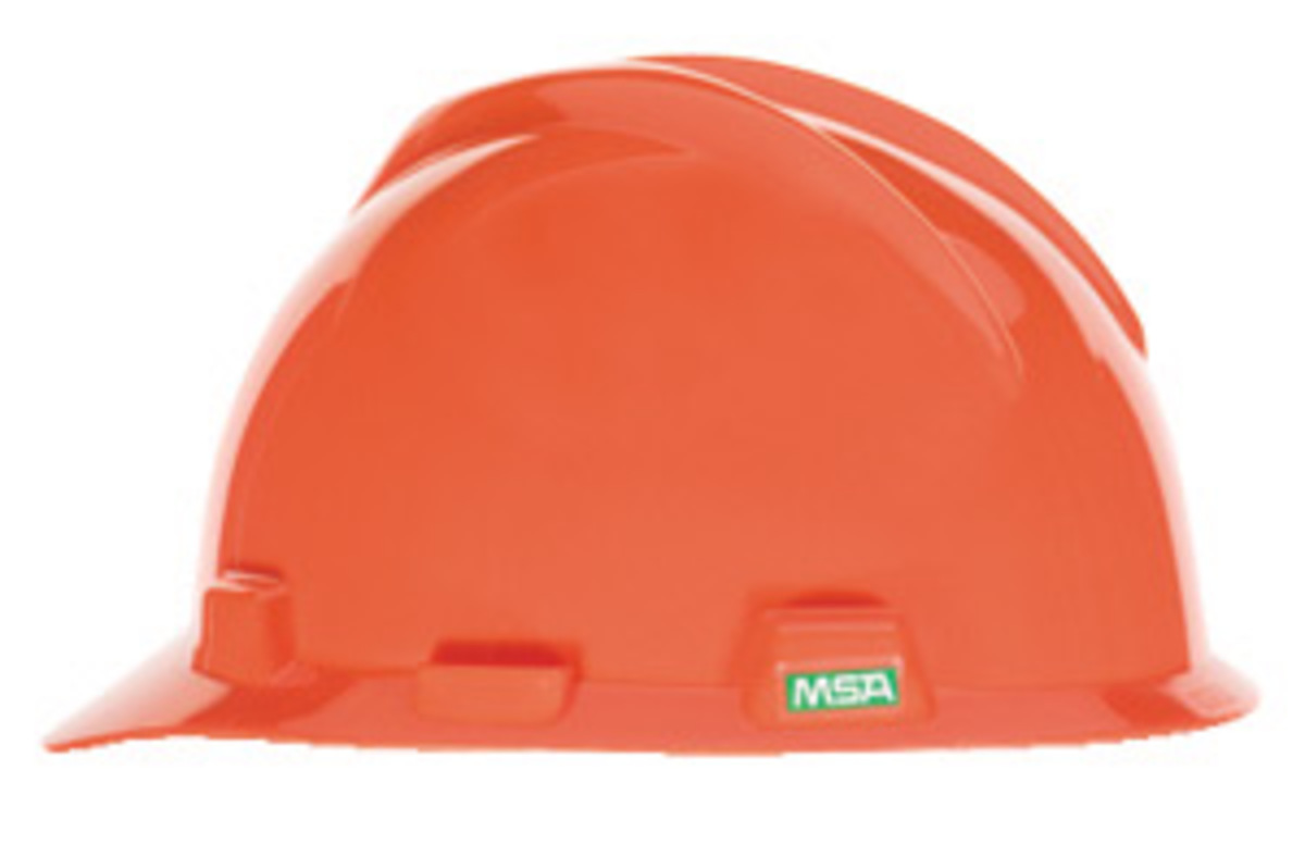 MSA Orange V-Gard® Polyethylene Cap Style Hard Hat With Ratchet/4 Point Ratchet Suspension