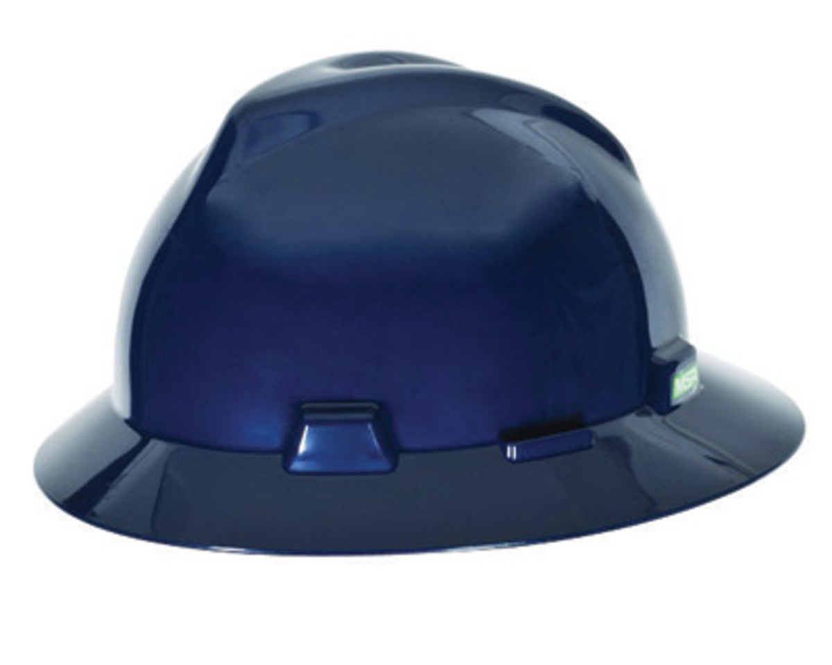 MSA Blue Polyethylene Full Brim Hard Hat With Pinlock/4 Point Pinlock Suspension