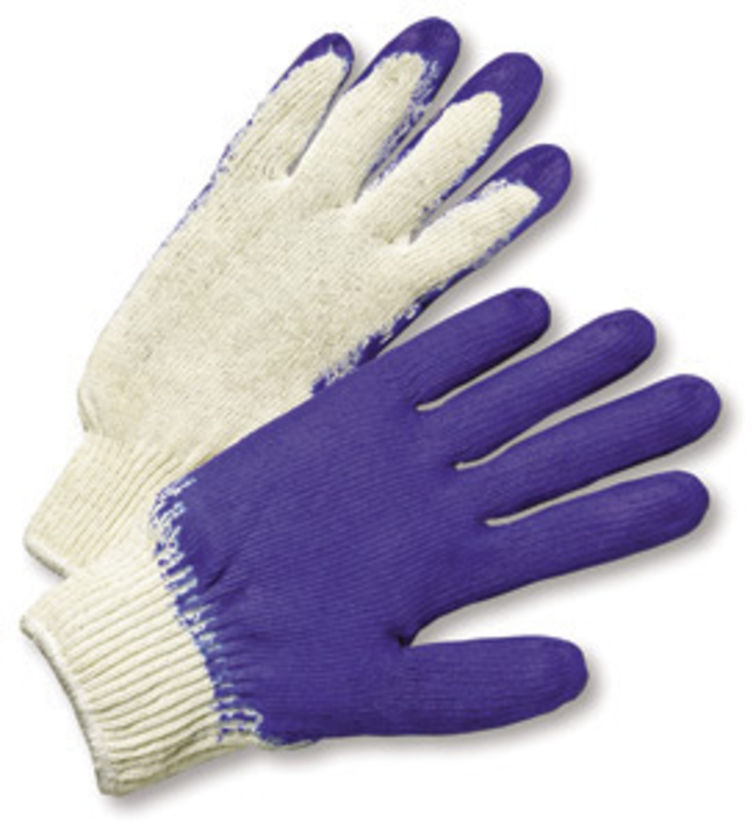 RADNOR® Large 7 Gauge Blue Rubber Palm And Finger Coated Work Gloves With White Cotton And Polyester Liner And Knit Wrist