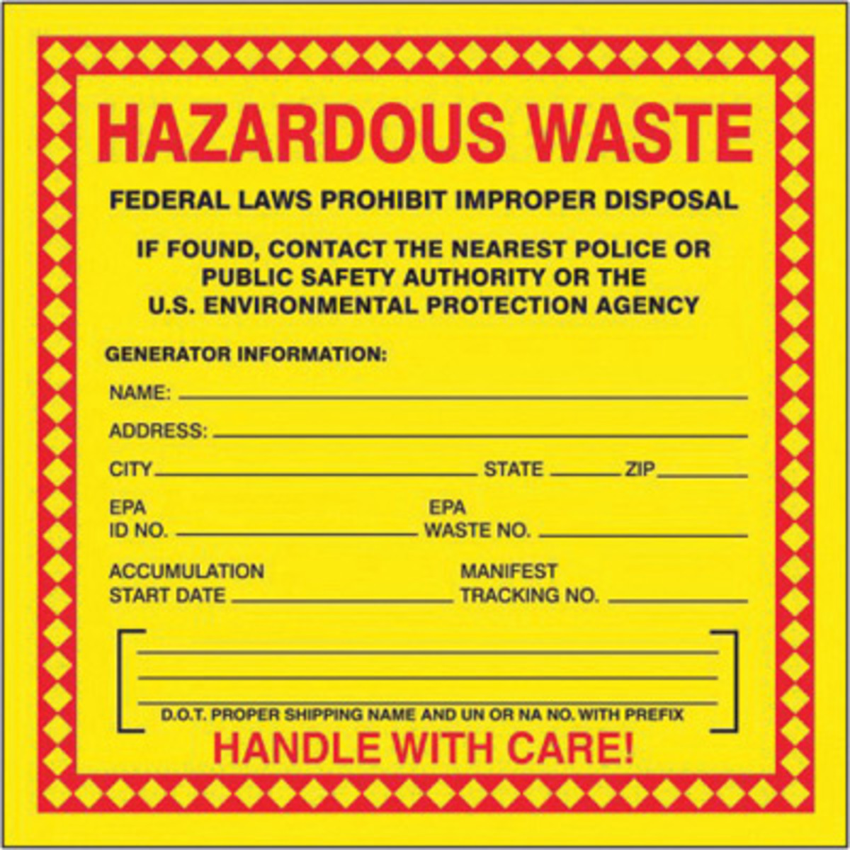 Accuform Signs 6 X 6 AdhesivePoly Sheet Hazardous Was A81MHZW20EVP for sale online at autumn supply