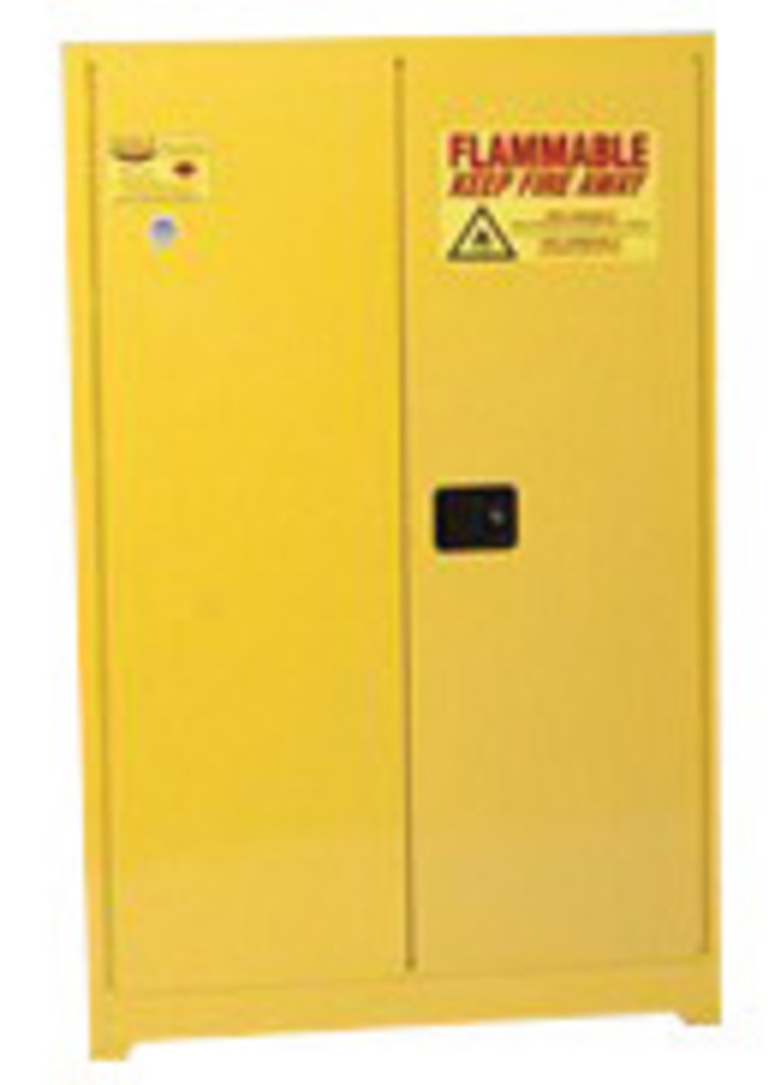 Eagle 45 Gallon Yellow 18 Gauge Steel Safety Storage Cabinet With (2) Sliding Self-Closing Doors, (2) Shelves, (2) Vents, Warnin