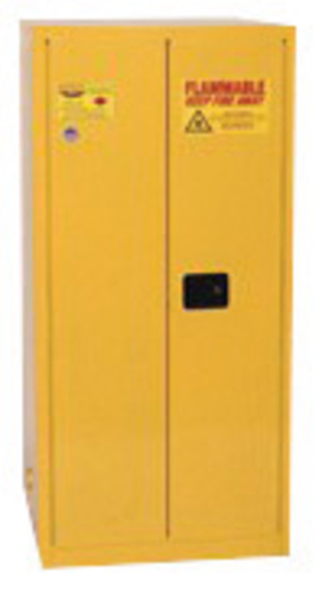 Eagle 60 Gallon Yellow 18 Gauge Steel Safety Storage Cabinet With (2) Manual Close Doors, (2) Shelves, (2) Vents And 3-Point Lat