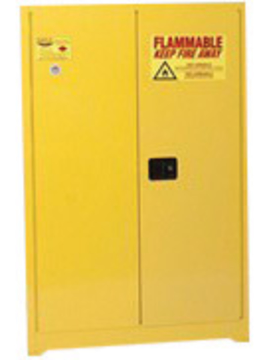 Eagle 45 Gallon Yellow 18 Gauge Steel Safety Storage Cabinet With (2) Self-Closing Doors, (2) Shelves, (2) Vents And 3-Point Lat