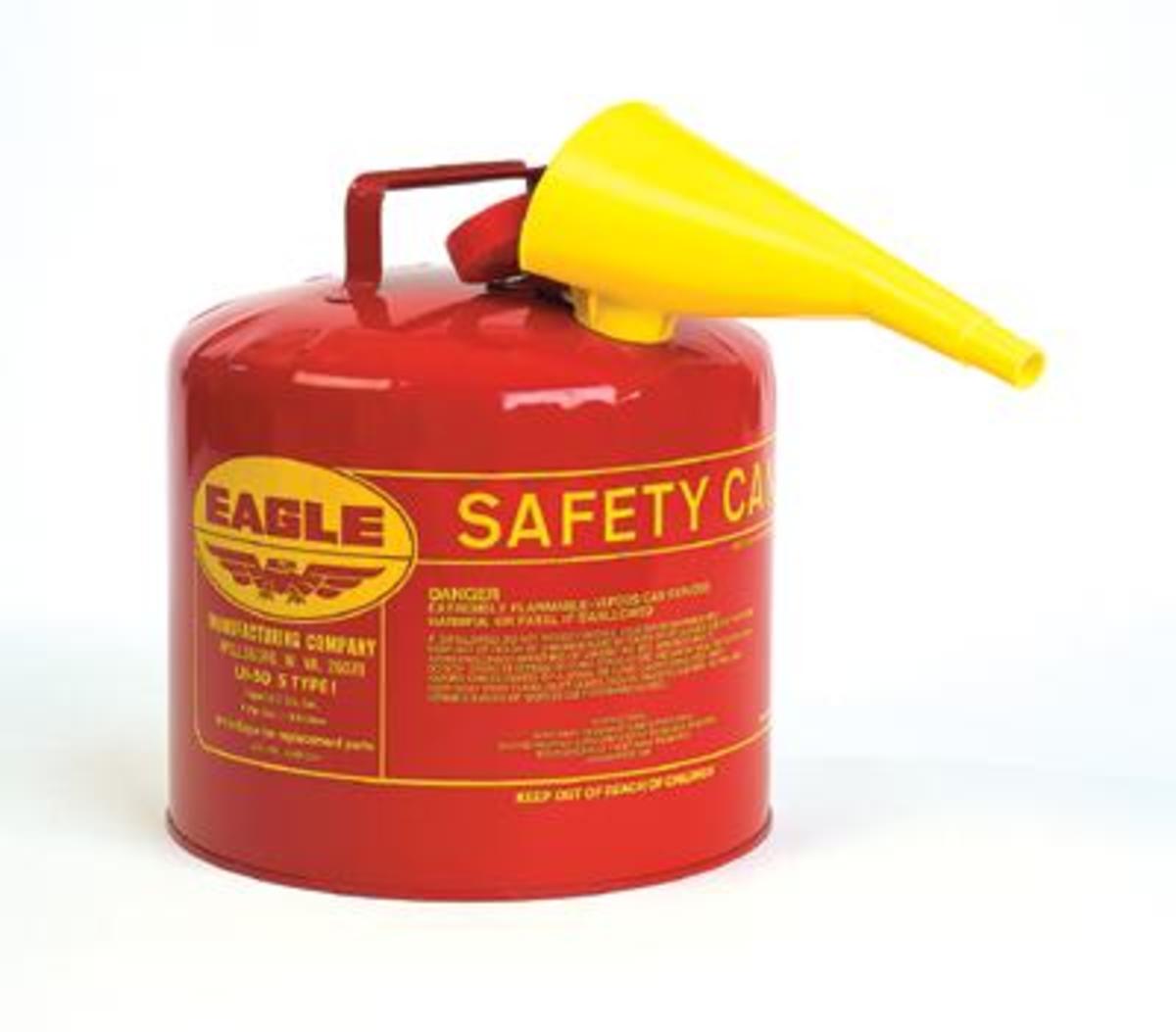 Eagle 1 Gallon Red 24 Gauge Galvanized Steel Type I Safety Can With Non-Sparking Flame Arrestor And F-15 Funnel (For Flammable L