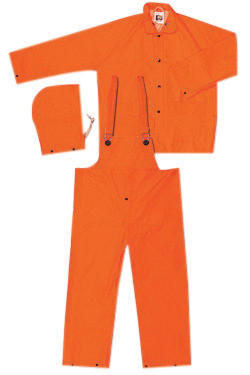 MCR Safety® Orange Classic .35 mm Polyester And PVC 3-Piece Rain Suit With Detachable Hood And Bib Pants