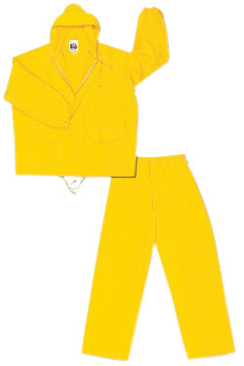 MCR Safety® Yellow Challenger .18 mm Nylon And PVC 2-Piece Rain Suit With Attached Billed Hood And Elastic Waist Pants
