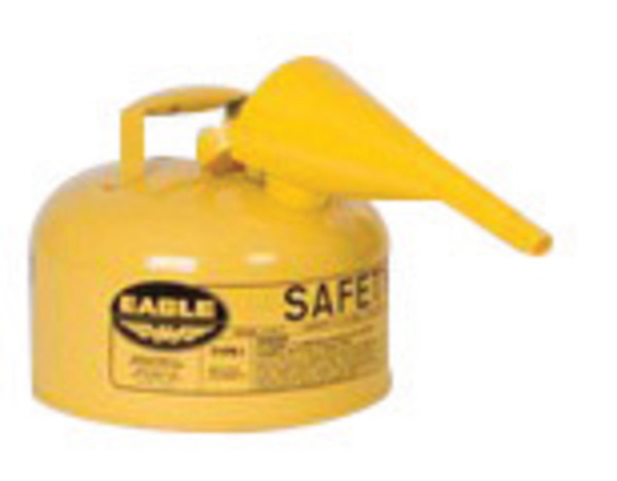 Eagle 2 Gallon Yellow 24 Gauge Galvanized Steel Type I Safety Can With Non-Sparking Flame Arrestor And F-15 Funnel